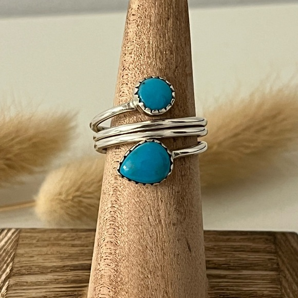 925 Solid Sterling Silver Sleeping Beauty Turquoise Double Gemstone Ring Size 8 - Picture 1 of 10